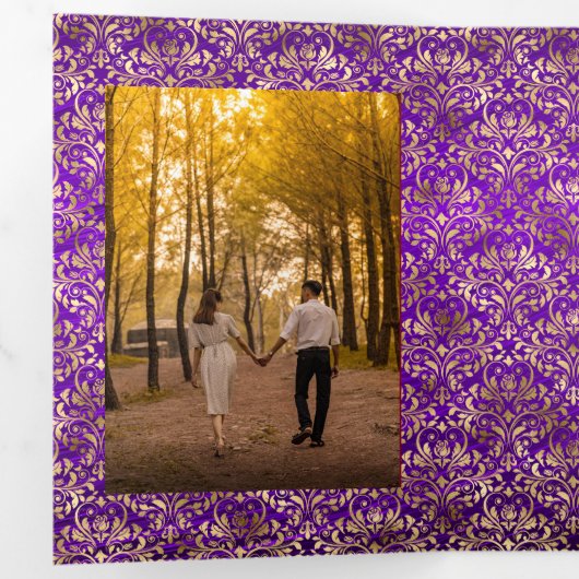  Paarse gouddhonk  bruiloft Drieluik Uitnodiging (Binnenzijde eerst)