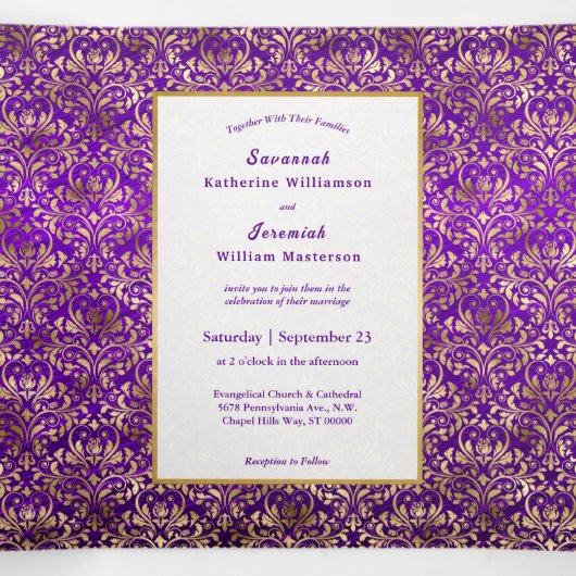  Paarse gouddhonk  bruiloft Drieluik Uitnodiging (Binnenkant midden)