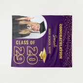 Paarse & Gouden Aangepaste Afstuderen Achtergrond Wandkleed (Voorkant (horizontaal))