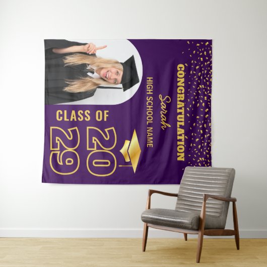 Paarse & Gouden Aangepaste Afstuderen Achtergrond Wandkleed (In Situ (horizontaal))