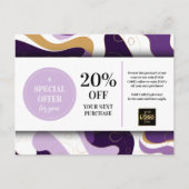Paarse gouden aangepaste coupon korting Briefkaart (Voorkant)