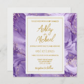 Paarse gouden Abstracte marmer Weddenschap Kaart (Voorkant / Achterkant)