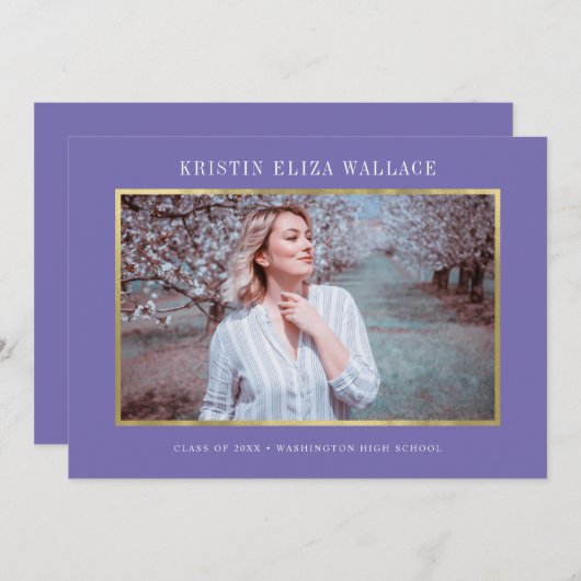 Paarse & gouden afstudeeraankondigingen aankondiging (Voorkant / Achterkant)