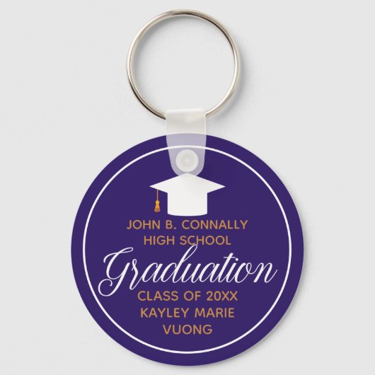 Paarse Gouden Afstuderen Custom 2025 Afstuderen Sleutelhanger (Voorkant)