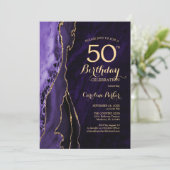 Paarse gouden agaat 50ste verjaardag kaart (Staand voorkant)