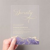 Paarse Gouden Agaat 70e Zeventig Verjaardagsfeest Acryl Uitnodigingen (Insitu (Draagbaar))