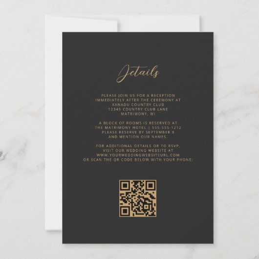 Paarse gouden agaat Dark QR Code Wedding Kaart (Achterkant)