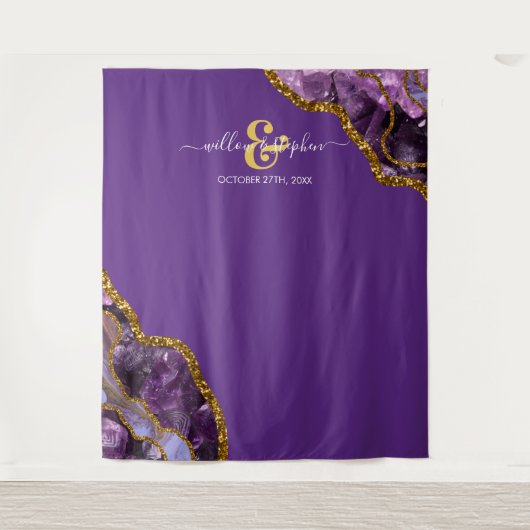 Paarse Gouden Agaat Geode Trouwachtergrond Banner Wandkleed (Voorkant)