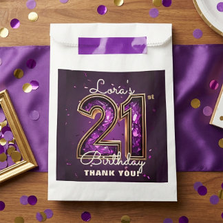 Paarse Gouden Amethist Glam 21e Verjaardagsfeestje Bedankzakje