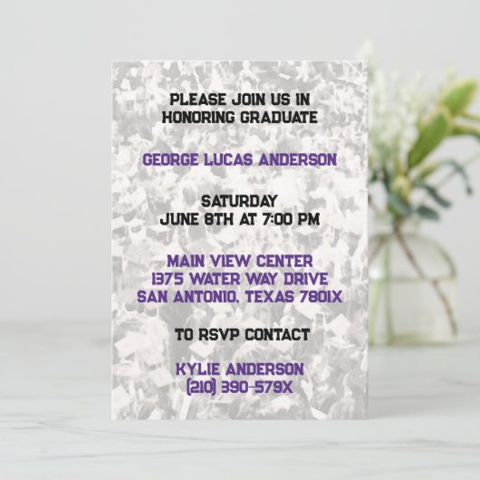 Paarse Gouden Atleet Speler Afstuderen Uitnodiging (Staand voorkant)