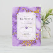Paarse & gouden Baby shower uitnodiging (Staand voorkant)