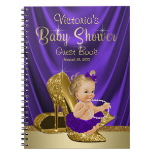 Paarse Gouden Ballerina Baby Shower Gastboek Notitieboek