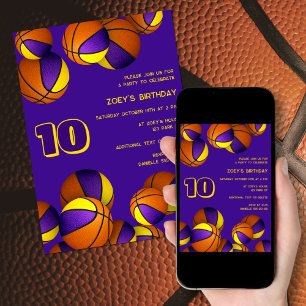 paarse gouden basketballen kinder sportverjaardag kaart