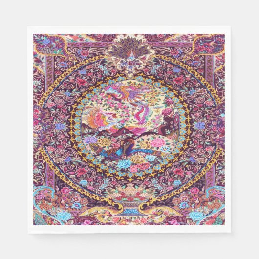 Paarse Gouden Blauwe Perzische Bloemen Pauw Decoup Servet (Voorkant)