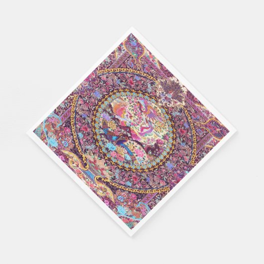 Paarse Gouden Blauwe Perzische Bloemen Pauw Decoup Servet (Hoek)