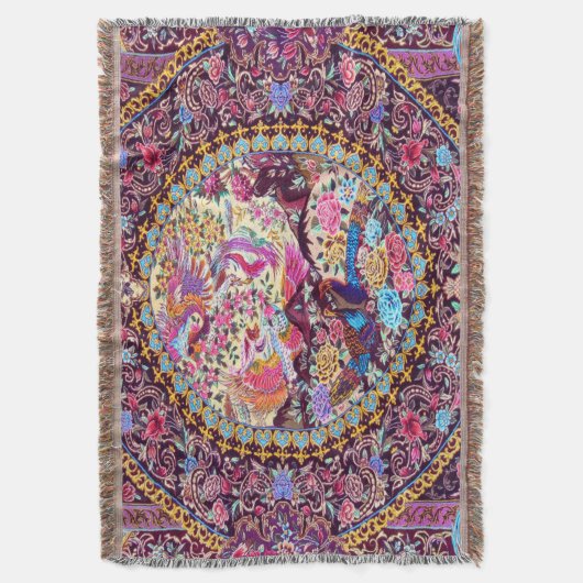 Paarse Gouden Blauwe Perzische Bloemen Pauw Deken (Voorkant Verticaal)