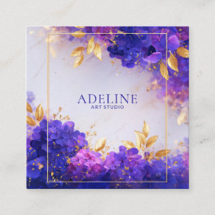 Paarse Gouden Bloem Geometrisch Frame Elegant Vierkante Visitekaartje