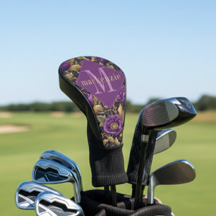 Paarse Gouden Bloem William Morris Elegant Monogra Golfheadcover