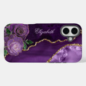 Paarse gouden bloemagaat monogram Case-Mate iPhone case (Achterkant (horizontaal))