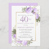 Paarse Gouden Bloemen 40e Verjaardag Surprise Part Kaart (Voorkant / Achterkant)