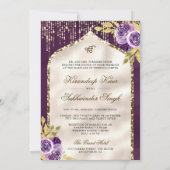Paarse Gouden Bloemen Anand Karaj Sikh Bruiloft Kaart (Achterkant)