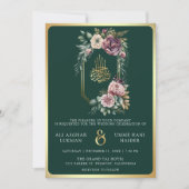 Paarse gouden bloemenkam smaragd moslim bruiloft kaart (Voorkant)