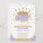 Paarse gouden bloemkroon Confetti Quinceañera Kaart (Voorkant)