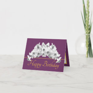 Paarse gouden boeket witte narcissen Happy Birthda Kaart