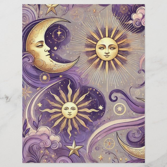 Paarse & Gouden Boho Hemelse Zon & Maan Scrapbook (Voorkant)