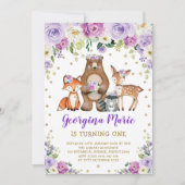 Paarse Gouden Bos Girly Floral Verjaardag Kaart (Voorkant)
