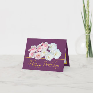 Paarse Gouden Chique Boeket Wit Roze Rozen Verjaar Kaart