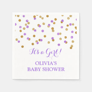 Paarse gouden Confetti Baby shower Servetten
