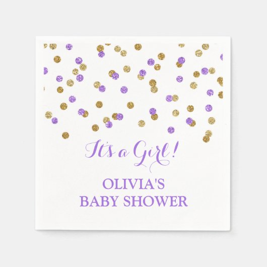 Paarse gouden Confetti Baby shower Servetten (Voorkant)