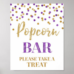 Paarse Gouden Confetti Popcorn Bar Teken Poster