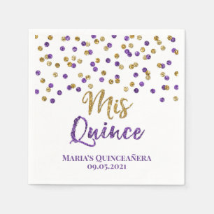 Paarse Gouden Confetti Quinceañera Verjaardag Servet