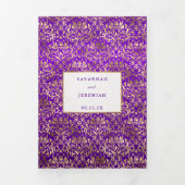 Paarse Gouden Damast Aangepaste Trouwdag Drieluik Uitnodiging (Cover)