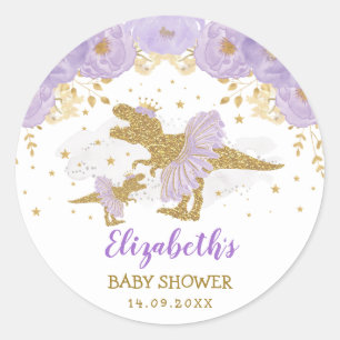 Paarse gouden dinosaurus tutu tiara meisje Baby sh Ronde Sticker