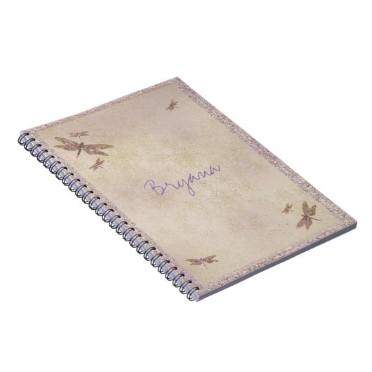 Paarse & Gouden Dragonflies Dragonfly Journal Cust Notitieboek (Rechterzijde)