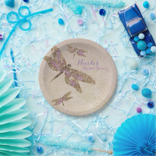 Paarse & Gouden Dragonflies Dragonfly Party Custom Papieren Bordje (Feest)