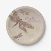 Paarse & Gouden Dragonflies Dragonfly Party Custom Papieren Bordje (Voorkant)