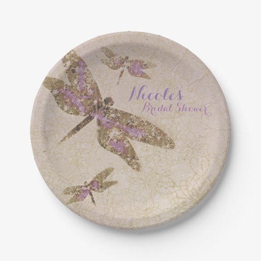 Paarse & Gouden Dragonflies Dragonfly Party Custom Papieren Bordje (Voorkant)