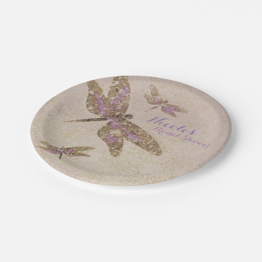 Paarse & Gouden Dragonflies Dragonfly Party Custom Papieren Bordje (Gekanteld)