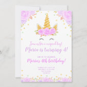 Paarse Gouden Eenhoorn Gezicht Bloemen Kids Verjaa Kaart (Voorkant)