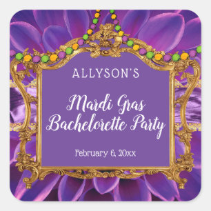 Paarse Gouden Elegante Mardi Gras Bachelorette-fee Vierkante Sticker