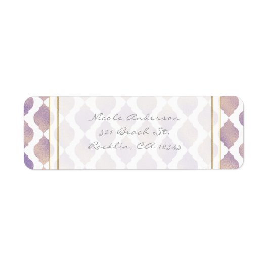 Paarse gouden en witte Marokkaanse moderne uitnodi Etiket (Voorkant)
