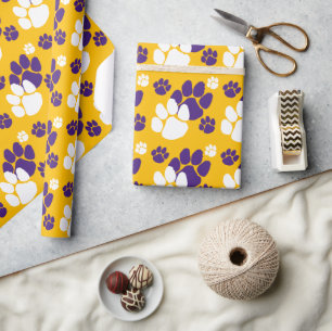 Paarse, gouden en witte pootafdruk cadeaupapier