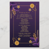 Paarse & gouden esthetiek bloemenbruiloft programm (Achterkant)