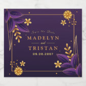 Paarse & gouden esthetiek bloemenbruiloft sparkling wijnetiket (Enkel label)