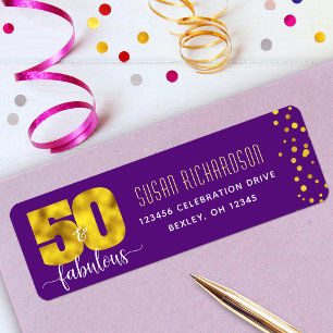 Paarse gouden folie 50 en fantastisch retouradres etiket