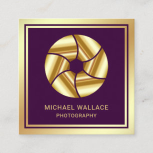 Paarse Gouden Folie Camersluiter Lens Fotograaf Vierkante Visitekaartje